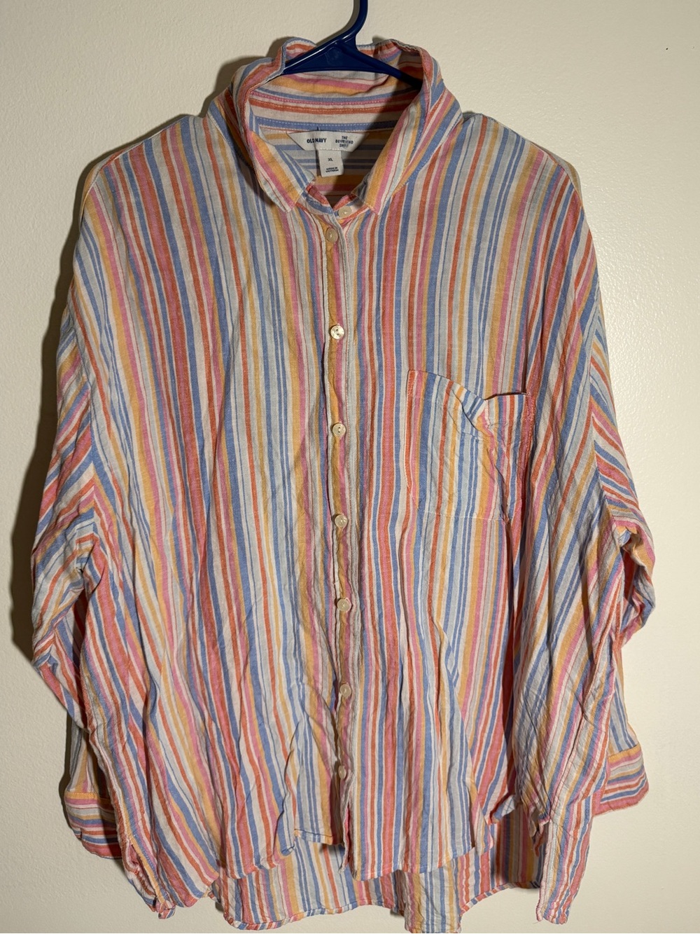 Old Navy Women’s Pastel Striped Button-Down Shirt “The Boyfriend Shirt”